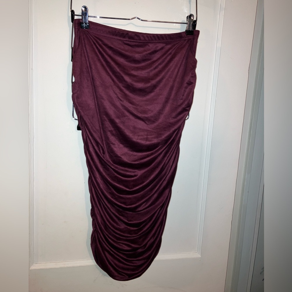 Burgundy suede midi skirt